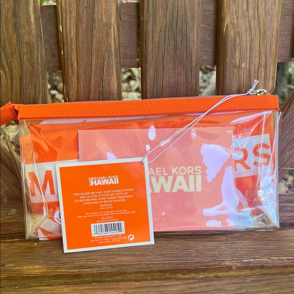 Michael Kors Transparent Pouch with Vibrant Orange Accents